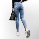 Women Casual High Waist Tassel Hole Denim Pants