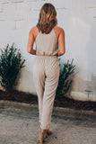 Apricot Button Front Patch Pockets Sleeveless Casual Jumpsuit