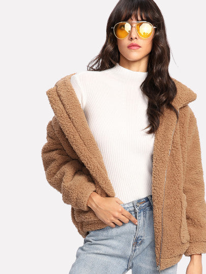 Dual Pocket Faux Fur Teddy Jacket