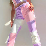 Casual Patchwork Color High Waist Denim Jeans Pants