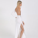 JÎRRA open back split long sleeve and floor dress