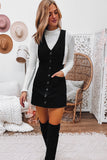 Fashion Black Corduroy Overall Sleeveless Mini Dress with Pockets