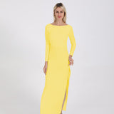 JÎRRA open back split long sleeve and floor dress