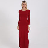 JÎRRA open back split long sleeve and floor dress