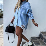 Women Single Breasted Lapel Danim Jacket Casual Long Sleeve Jean Coats