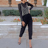 Black Casual Triangle Jumpsuit Street Style Winter Bodysuit