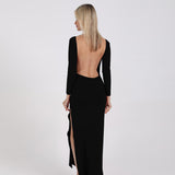 JÎRRA open back split long sleeve and floor dress