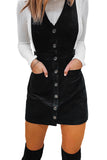 Fashion Black Corduroy Overall Sleeveless Mini Dress with Pockets