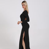 JÎRRA open back split long sleeve and floor dress