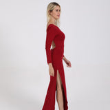 JÎRRA open back split long sleeve and floor dress