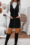 Fashion Black Corduroy Overall Sleeveless Mini Dress with Pockets