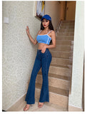 Women Vintage Denim  High Waist Stretch Booties